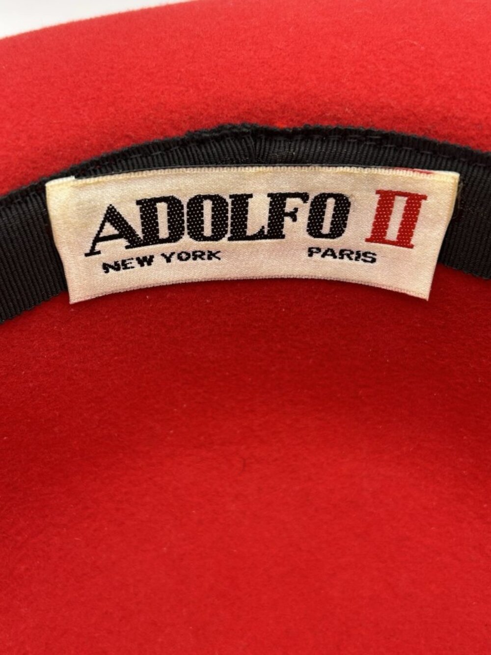 Vintage Adolfo II Red Wool Felt Hat Black Bow Heart Charm USA Excello Chic Style - Picture 11 of 16